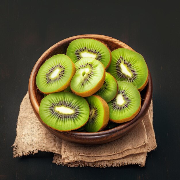 Fresh kiwi fruit arranged on rustic wooden background juicy slices For Social Media Post Size
