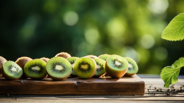 Photo fresh kiwi fruit on the wooden table