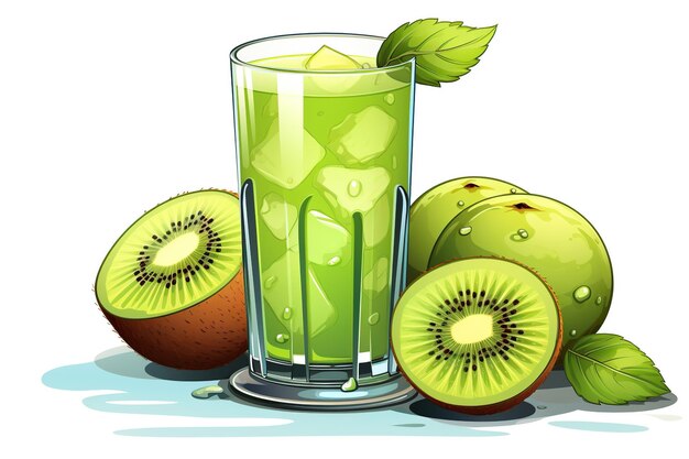 Fresh kiwi juice vitamin C isolated illustration on white or transparent background