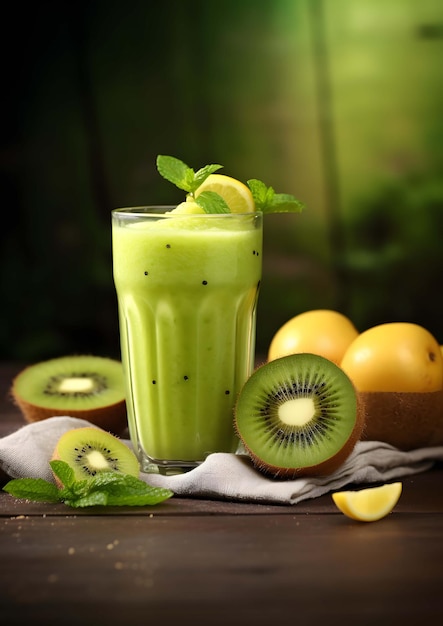 Fresh kiwi smoothie and fruit