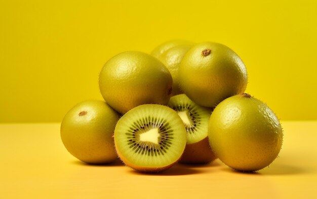 Fresh kiwis on vivid yellow