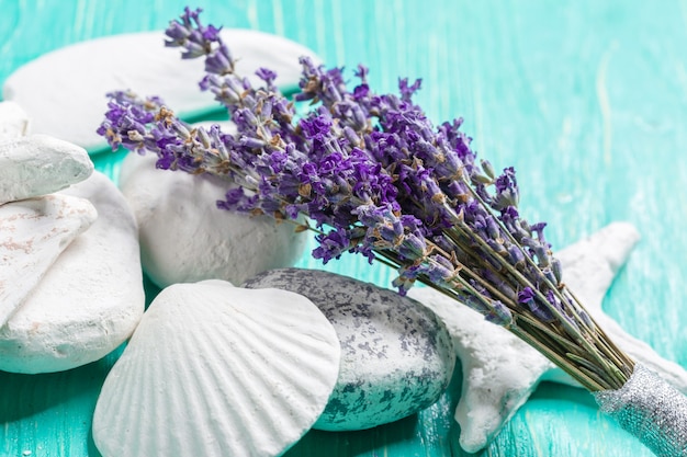 Fresh lavender on wood