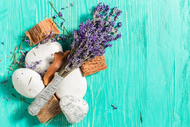 Fresh lavender on wood