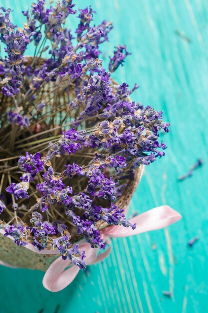 Fresh lavender on wood