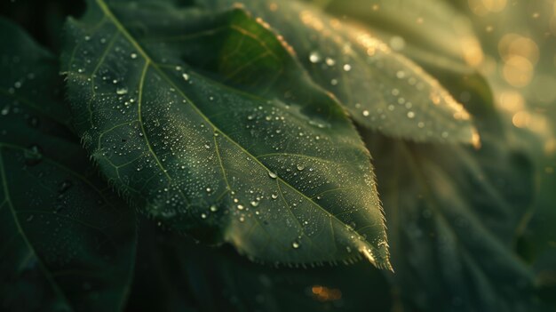 A fresh leaf dotted with water droplets