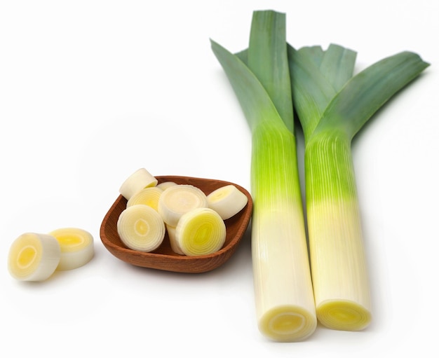 Fresh leek stems and leaves