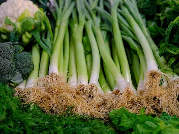 Fresh leeks at the market