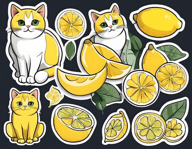 Photo fresh lemon cat sticker set