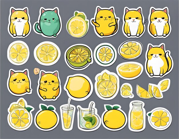 Photo fresh lemon cat sticker set