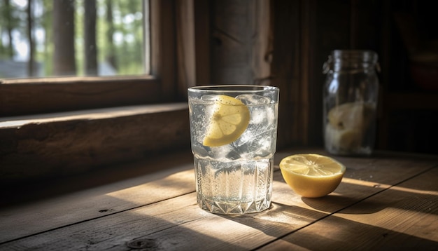 Fresh lemon cocktail on rustic wood table generated by AI