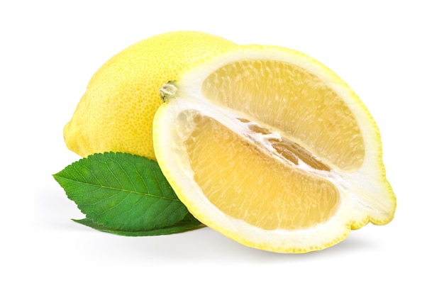 Fresh lemon isolated on white surface cutout.