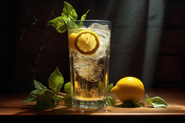 fresh lemon meets tea in a long glass with ice