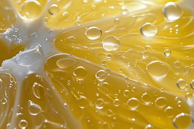 Fresh lemon slice in water with bubbles