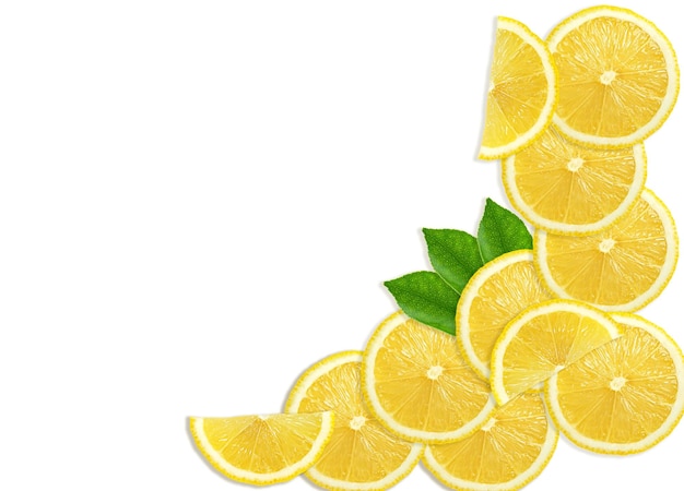 Fresh lemon slices on white background