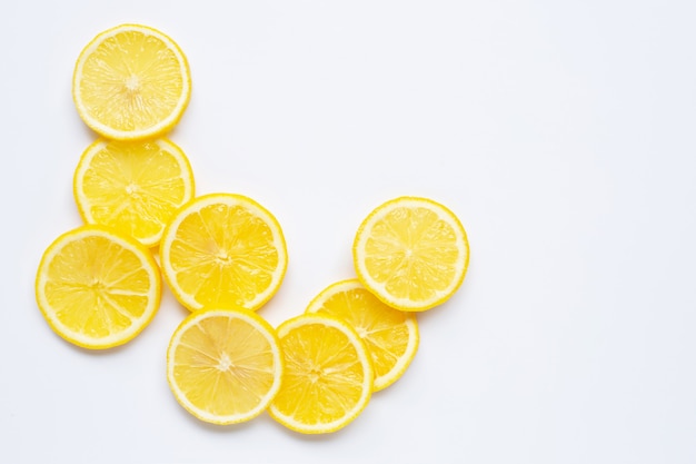 Fresh lemon slices on white background. 