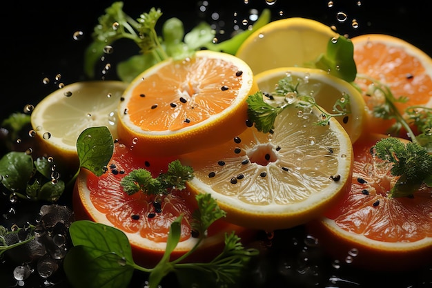 Foto fette di limone fresco con gocce d'acqua