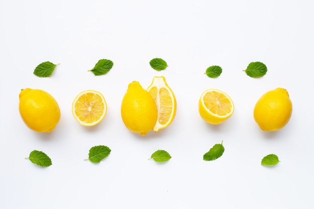 Fresh lemon with mint leaves isolated