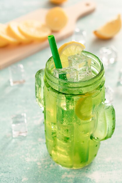 Fresh lemonade in jar ready to drink