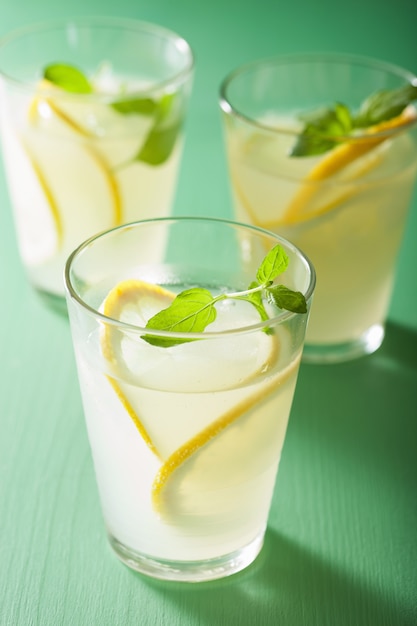 Fresh lemonade with mint in glasses