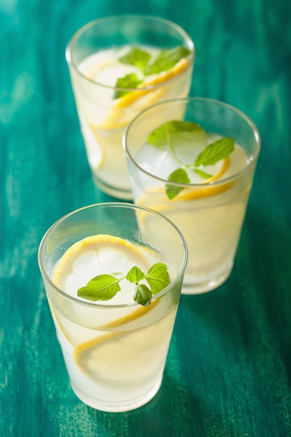 Fresh lemonade with mint in glasses