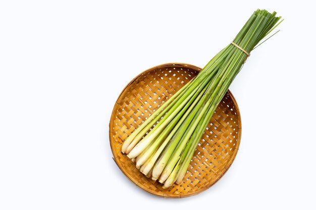 Fresh lemongrass on white background.