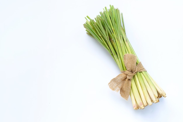 Fresh lemongrass on white background.