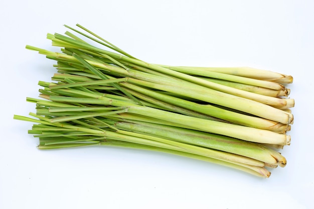 Fresh lemongrass on white. Copy space