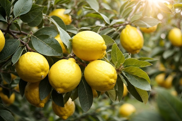 Fresh lemons on a branch