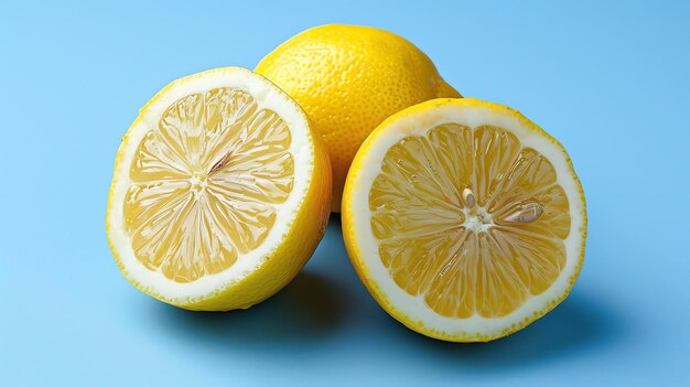 Photo fresh lemons isolated on blue background the perfect addition to any kitchen or recipe