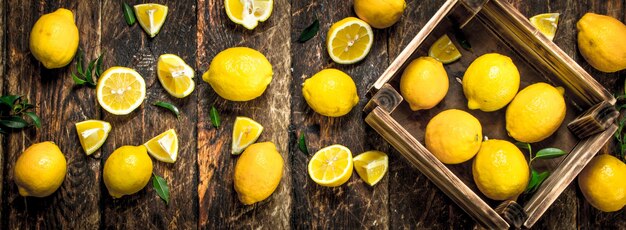 Fresh lemons in an old box