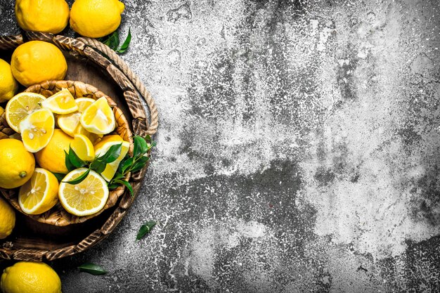 Fresh lemons on a tray.