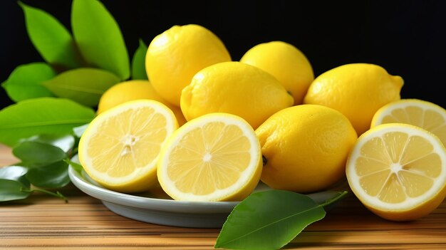 Fresh lemons on a wooden table