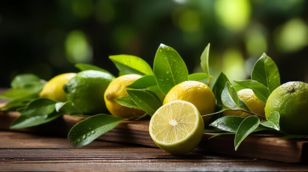 Fresh lemons on the wooden table