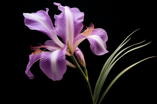 Fresh light iris flower on black background