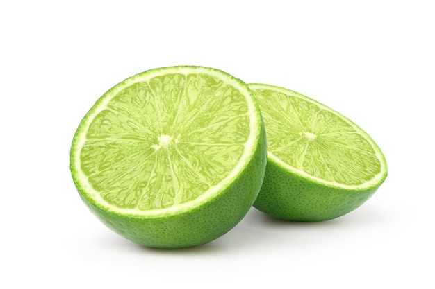 Fresh lime cut in half isolated on white background.