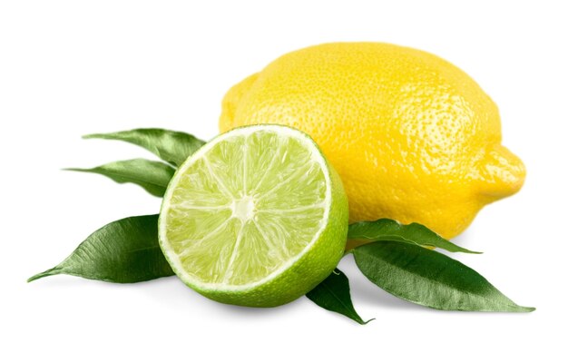 Fresh lime and lemon isolated on white background