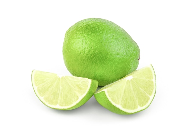 Fresh lime and slice, isolated on white cutout