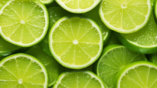 Photo fresh lime slices as a background closeup top view generative ai