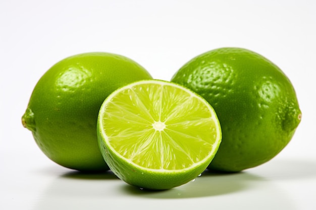 Fresh lime slices on white background