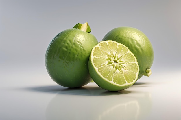 Fresh lime with cut in half isolated on white background