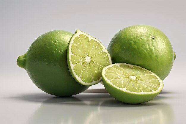 Fresh lime with cut in half isolated on white background