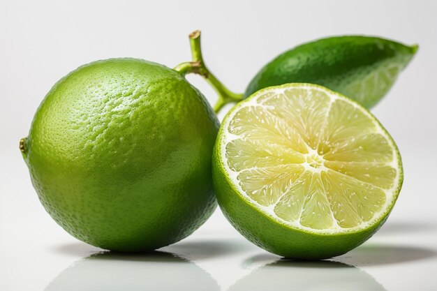 Fresh lime with cut in half isolated on white background