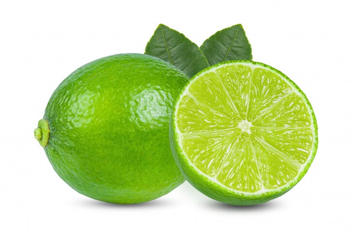 Photo fresh lime with leaf isolated on white background. full depth of field