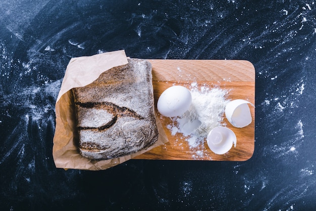 Fresh loaf bread, food top view