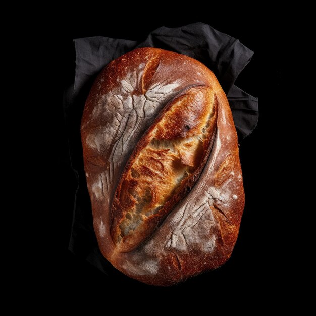 Свежий хлеб, сфотографированный сверху на черном фоне