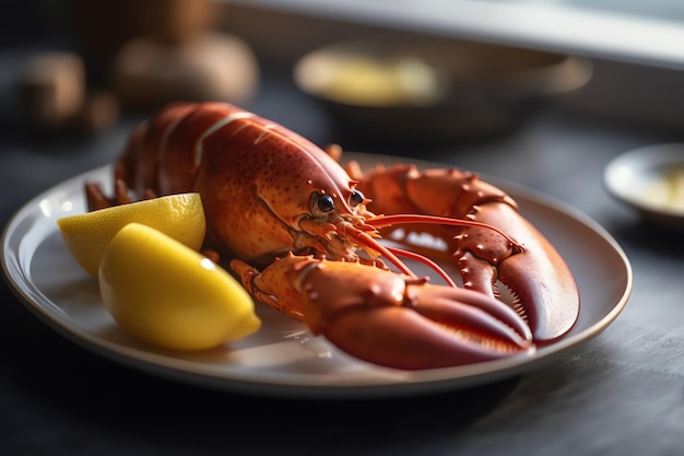 A fresh lobster with lemon