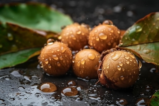 Fresh Longan covered with water drops