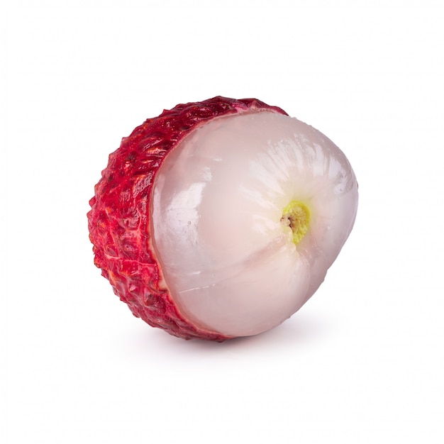 Fresh lychee or litchi tropical fruit isolated on white background