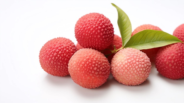 Fresh lychees on a white background