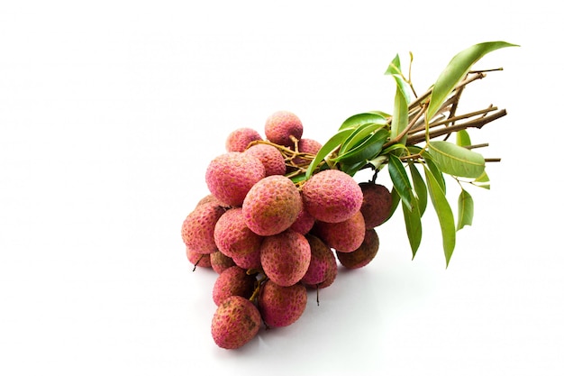 Fresh lychees on white 